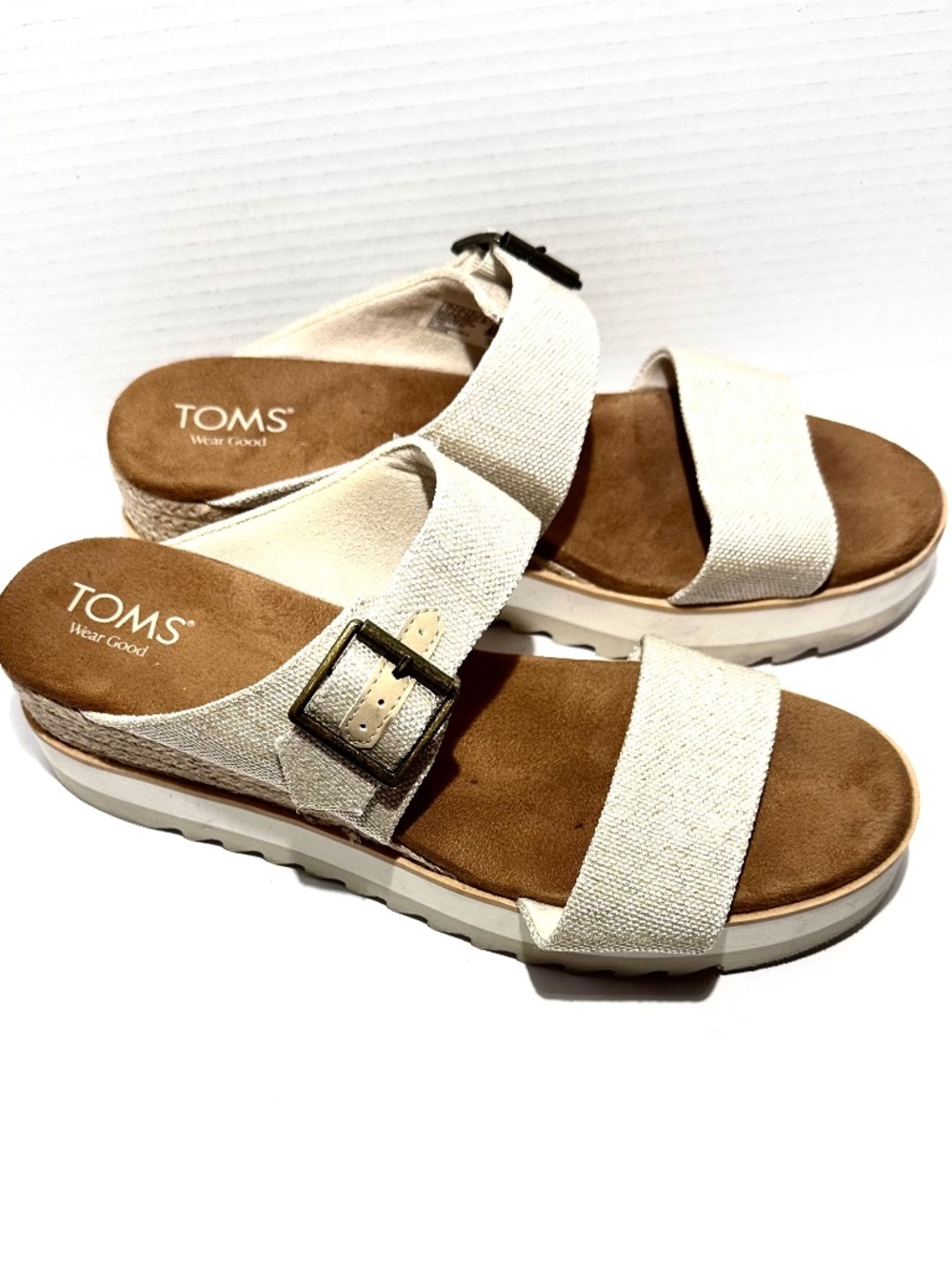 TOMS Diana Slip On Two Traps Wedge Buckle Textile Sandals Size 11